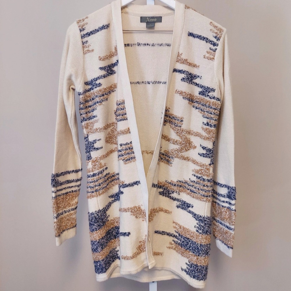 Natural Reflections Womens‎ S Longline Open Front Southwestern Cardigan Cream